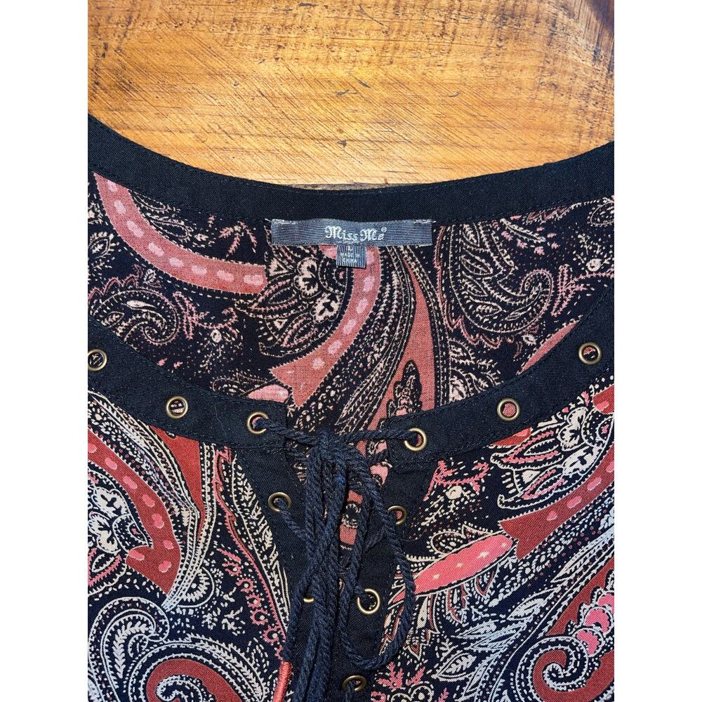 Womens Miss Me Red Black Paisley Cotton Lace Tassel Casual Dress Size Large - Picture 6 of 9